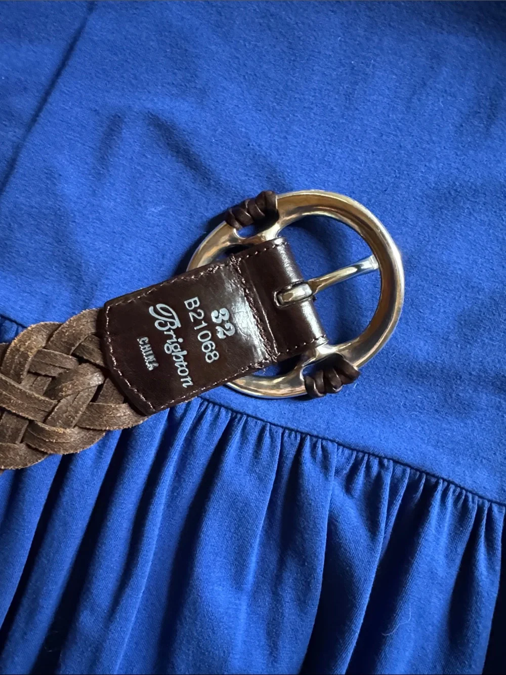 Braided Leather Women’s Belt in Dark Brown with Decorative Silver Buckle
